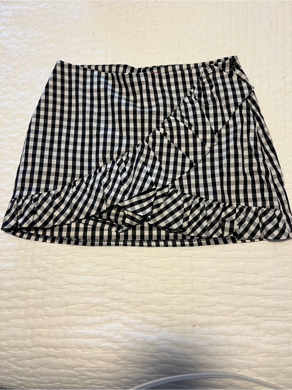 Saks Fifth Avenue Black & White Gingham Ruffle Wrap Mini Skort